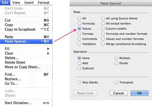 list of excel shortcuts for mac